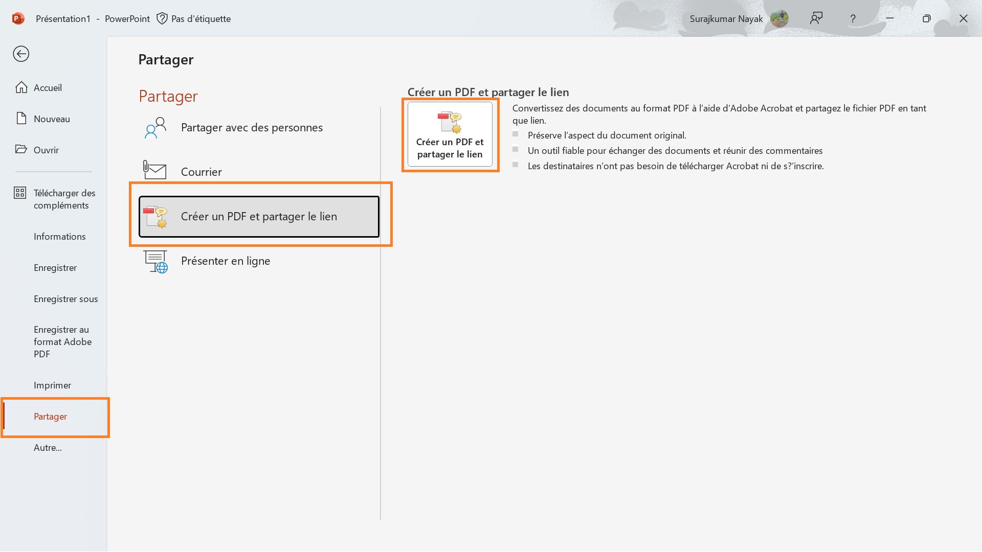 Créer un PDF et partager le lien