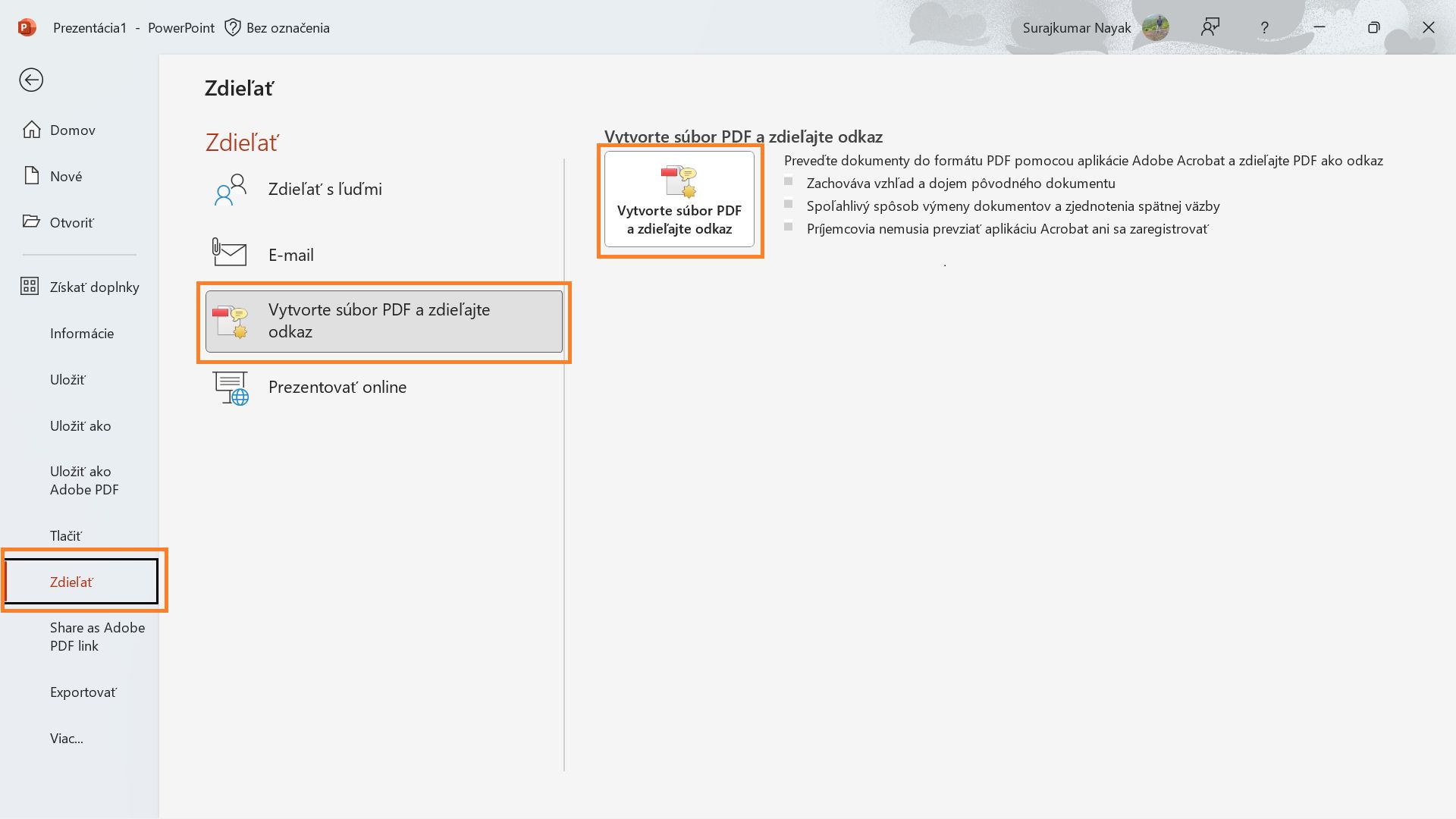 Vytvorte súbor PDF a zdieľajte odkaz