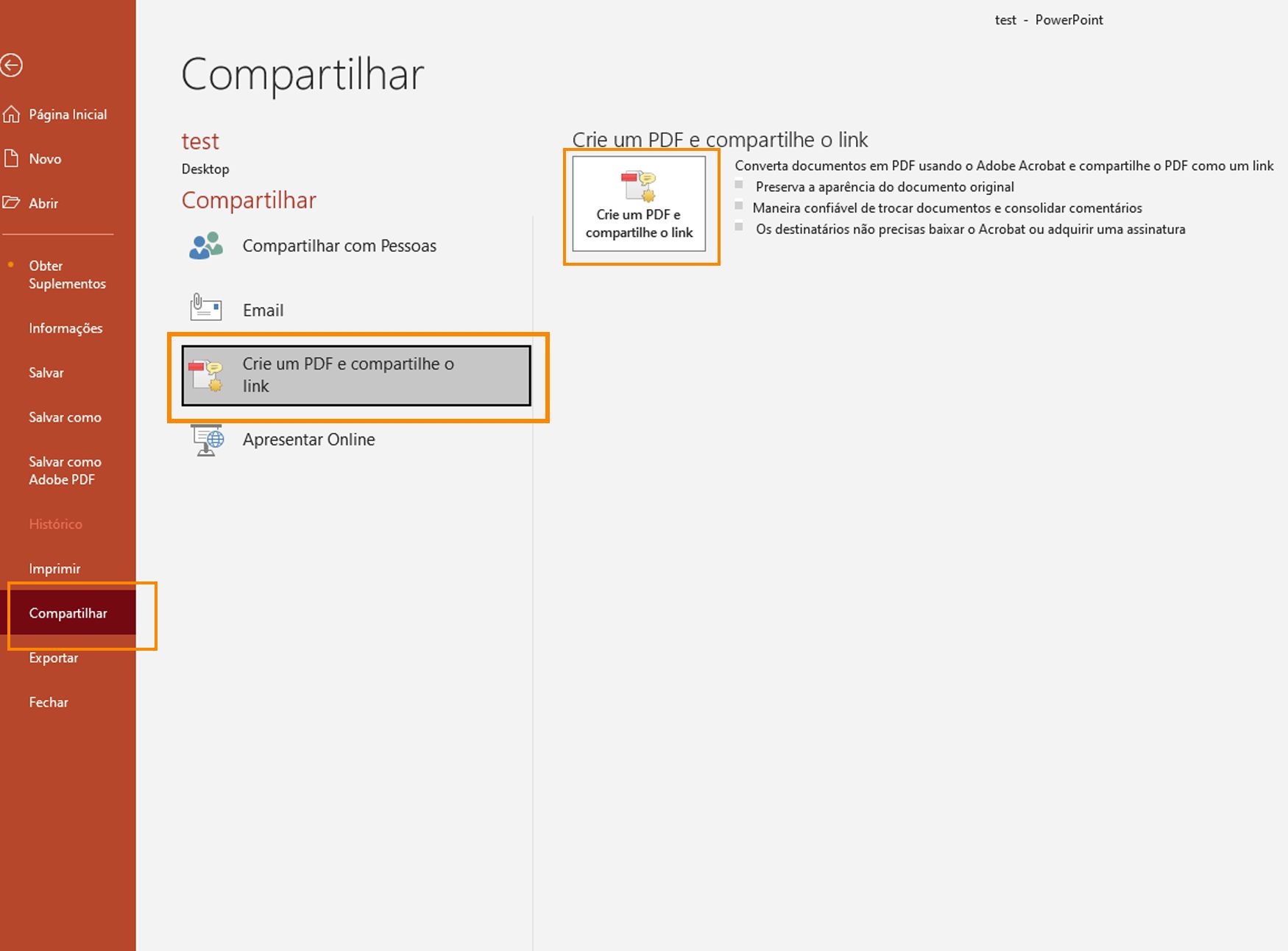 Criar PDF e compartilhar link