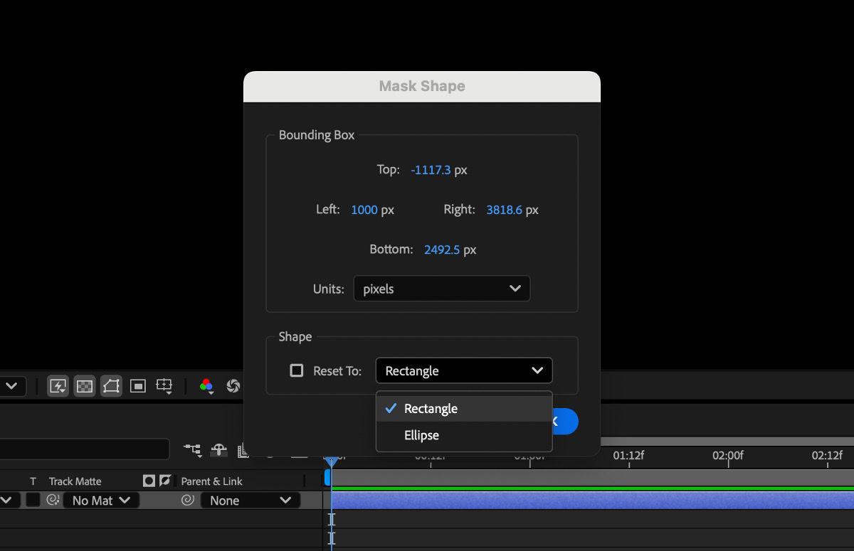 The Mask Shape dialog box is open and there are settings for Bounding Box and Shape to configure.