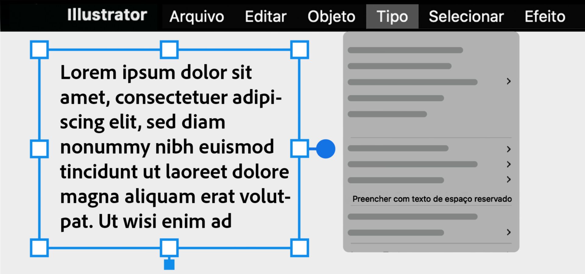 Preencher uma área ou caminho com texto de espaço reservado