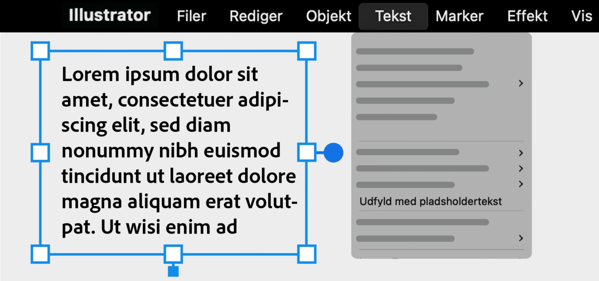Udfyld et hvilket som helst område eller en hvilken som helst kurve med pladsholdertekst