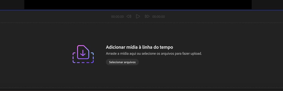 A seção Adicionar suas mídias está aberta e você tem a opção de arrastar e soltar as mídias ou usar Selecionar arquivos para fazer upload de arquivos do dispositivo local.