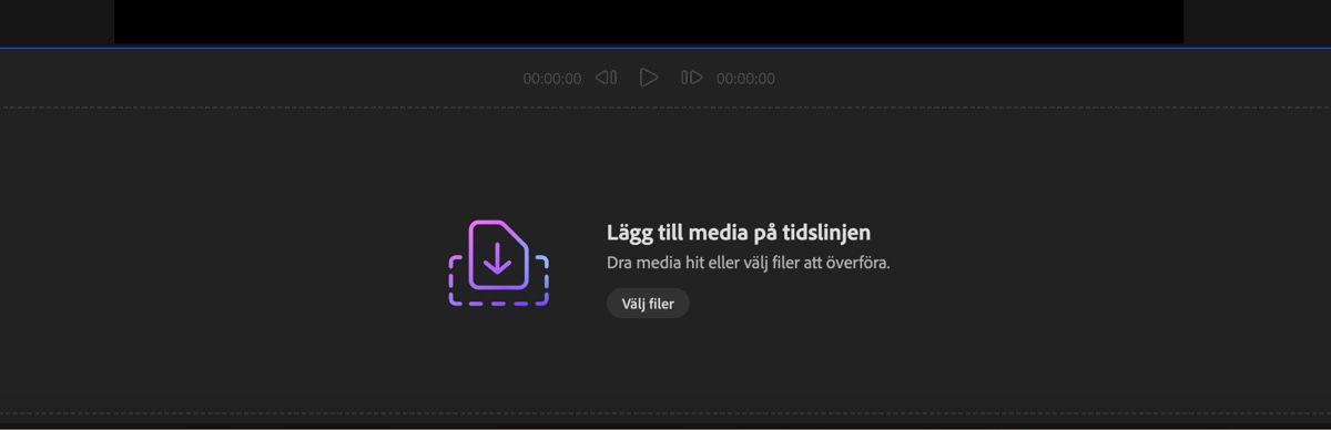 Sektionen Lägg till din media är öppen och du har möjlighet att dra och släppa media eller använda Välj filer för att ladda upp filer från den lokala enheten.