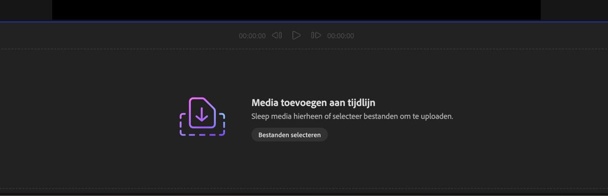 De sectie Je media toevoegen is geopend en je hebt de optie om media te slepen en neer te zetten of Bestanden selecteren te gebruiken om bestanden van het lokale apparaat te uploaden.
