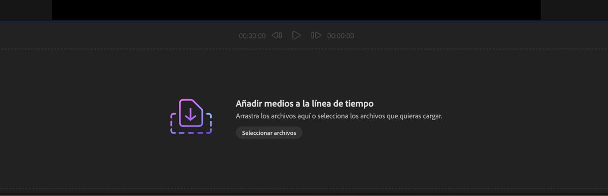 La sección Añadir medios se abre y tiene la opción de arrastrar y soltar los medios o utilizar Seleccionar archivos para cargar archivos desde el dispositivo local.