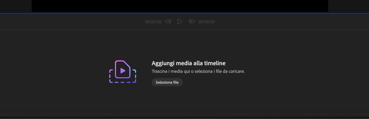 La sezione Aggiungi i file multimediali è aperta e puoi scegliere di trascinare i file multimediali o usare Seleziona file per caricare i file dal dispositivo locale.