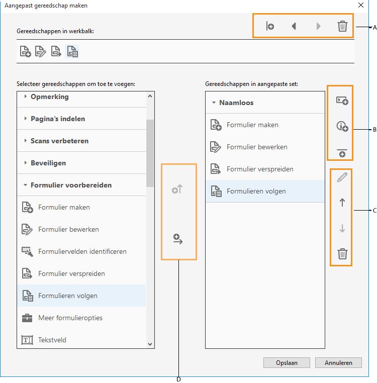Dialoogvenster Aangepast gereedschap maken