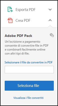 Crea PDF nel riquadro a destra