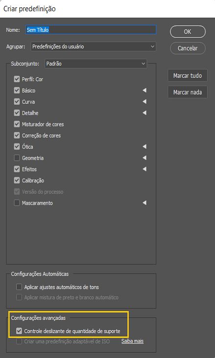 Criar predefinição