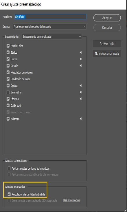 Crear ajuste preestablecido