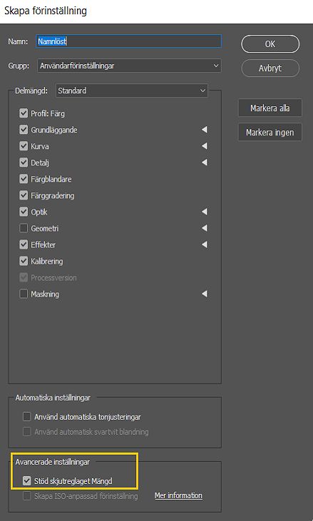 Skapa förinställning