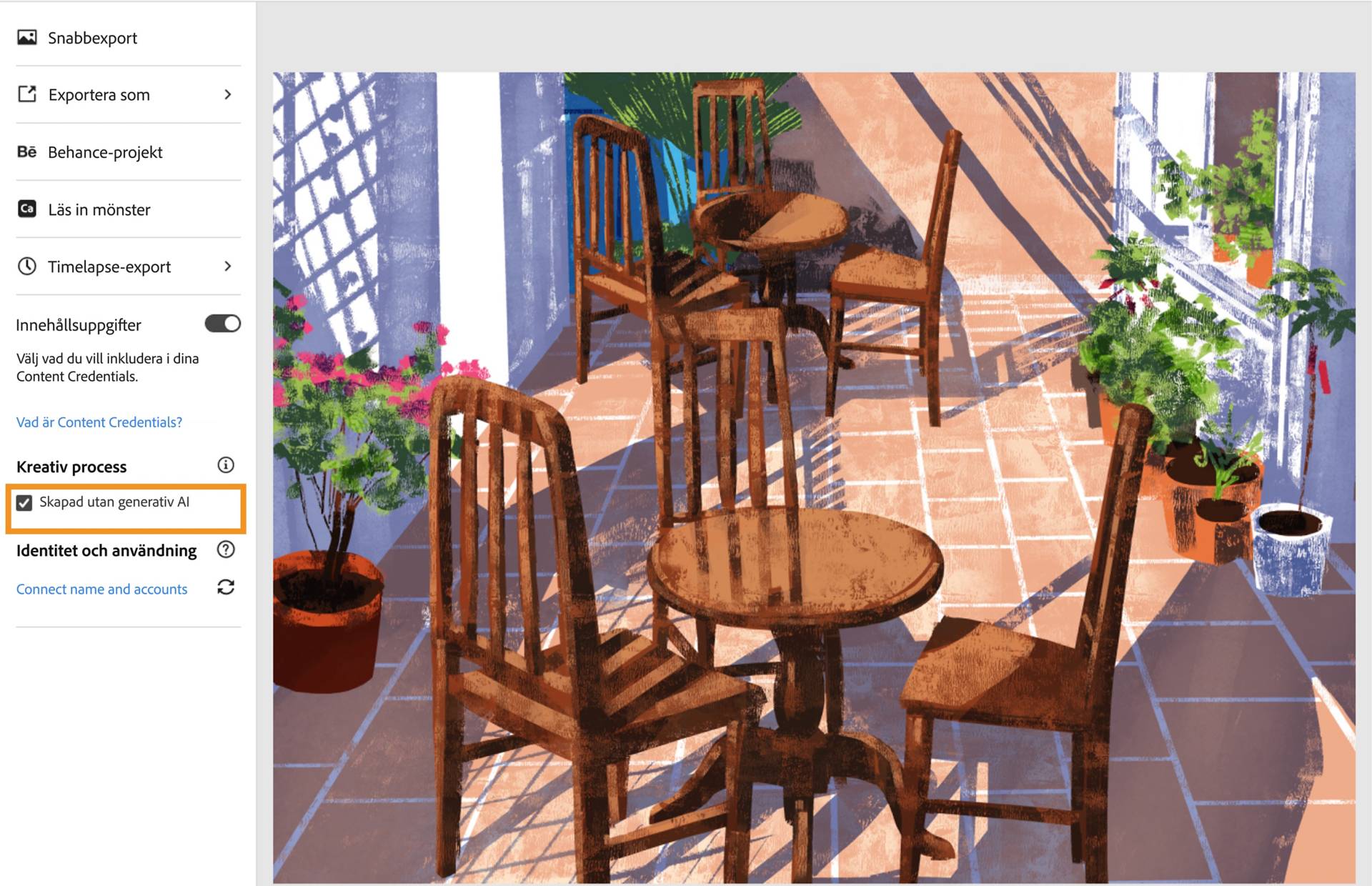 Skapad utan generativ AI markeras automatiskt om dokumentet är fritt från generativ AI