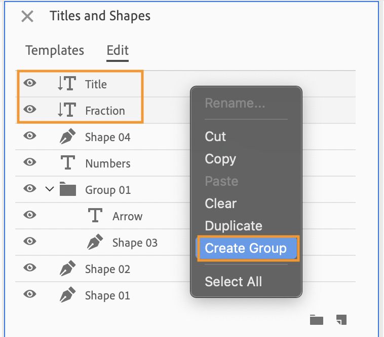 Creating groups using the Create Group icon or the context menu