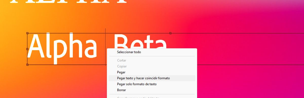 El texto se pega utilizando la opción Pegar texto y Hacer coincidir formato del menú contextual. El texto pegado adapta la fuente de texto y el estilo de la capa de destino.