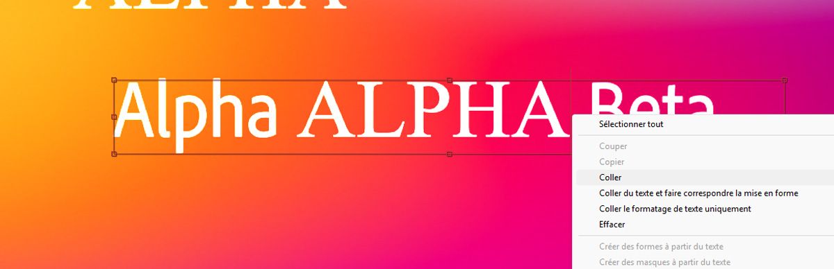 Le texte est collé à l’aide de l’option Coller du menu contextuel. Le texte collé conserve la police et le style d’origine.