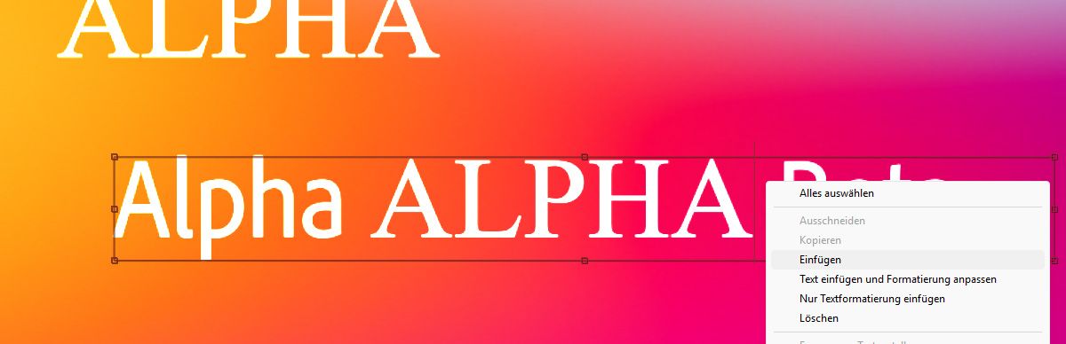 Der Text wird mit der Option „Einfügen“ aus dem Kontextmenü eingefügt. Der eingefügte Text behält die ursprüngliche Schrift und den ursprünglichen Stil bei.