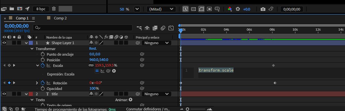  La propiedad Escala está abierta para una capa y la expresión activa aparece resaltada en rojo.