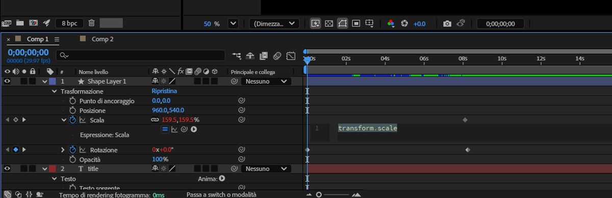  La proprietà Scala è aperta per un livello e l’espressione attiva è evidenziata in rosso.