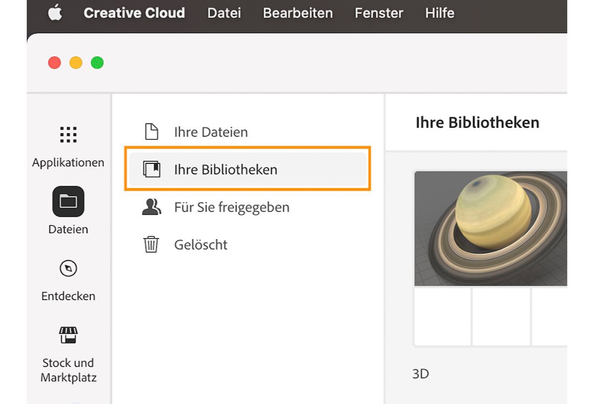 Hinzufügen von 3D-Modellen mit der Creative Cloud-Desktop-Applikation