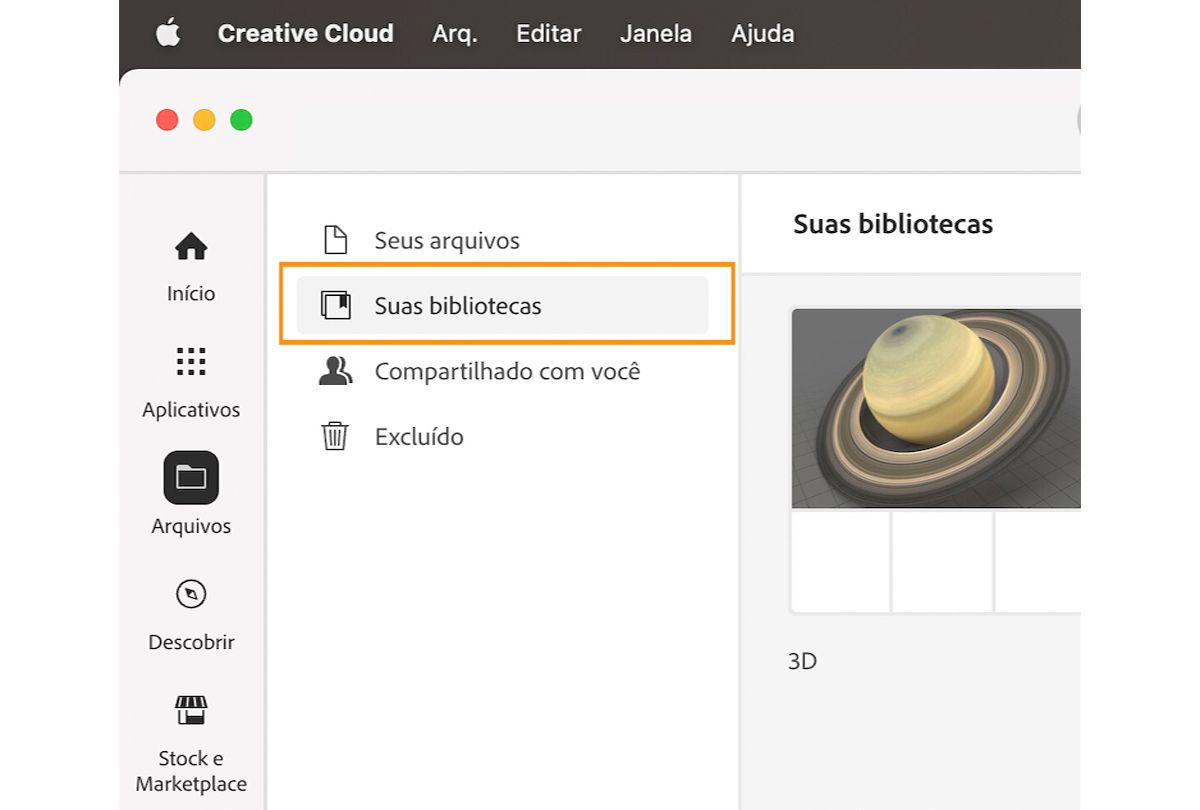 Adição de modelos 3D usando o aplicativo de desktop da Creative Cloud.