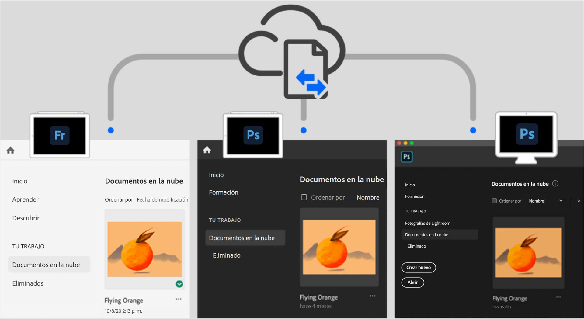 La misma ilustración que aparece en las tres aplicaciones en Documentos en la nube
