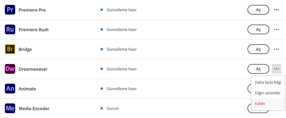 Dreamweaver'ı kaldırın