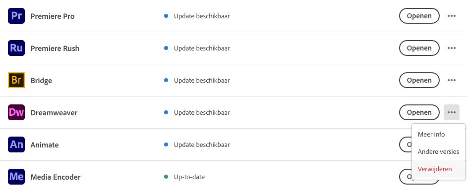 Dreamweaver verwijderen