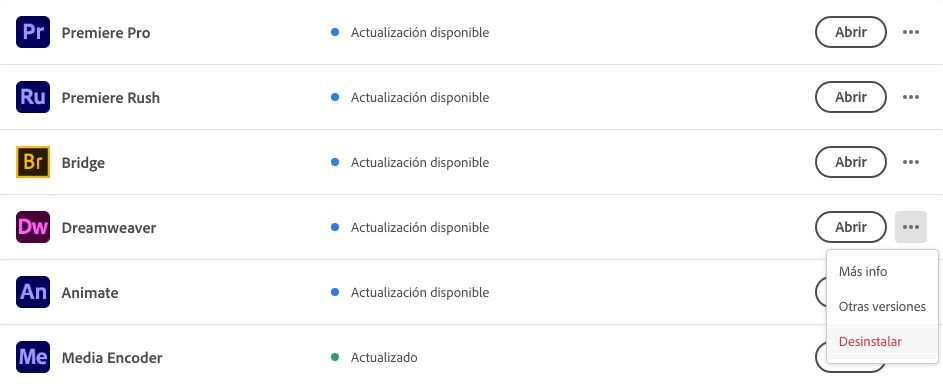 Desinstalar Dreamweaver