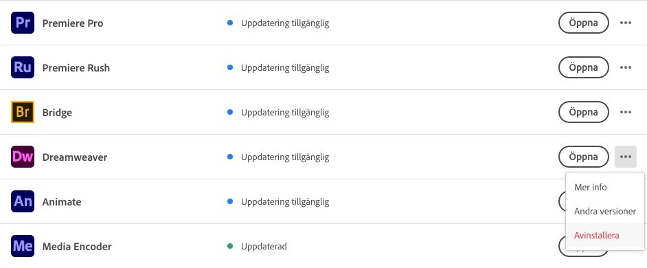Avinstallera Dreamweaver