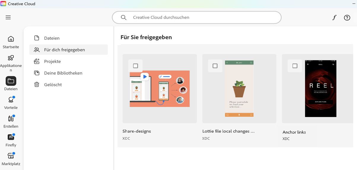Abschnitt „Für Sie freigegeben“