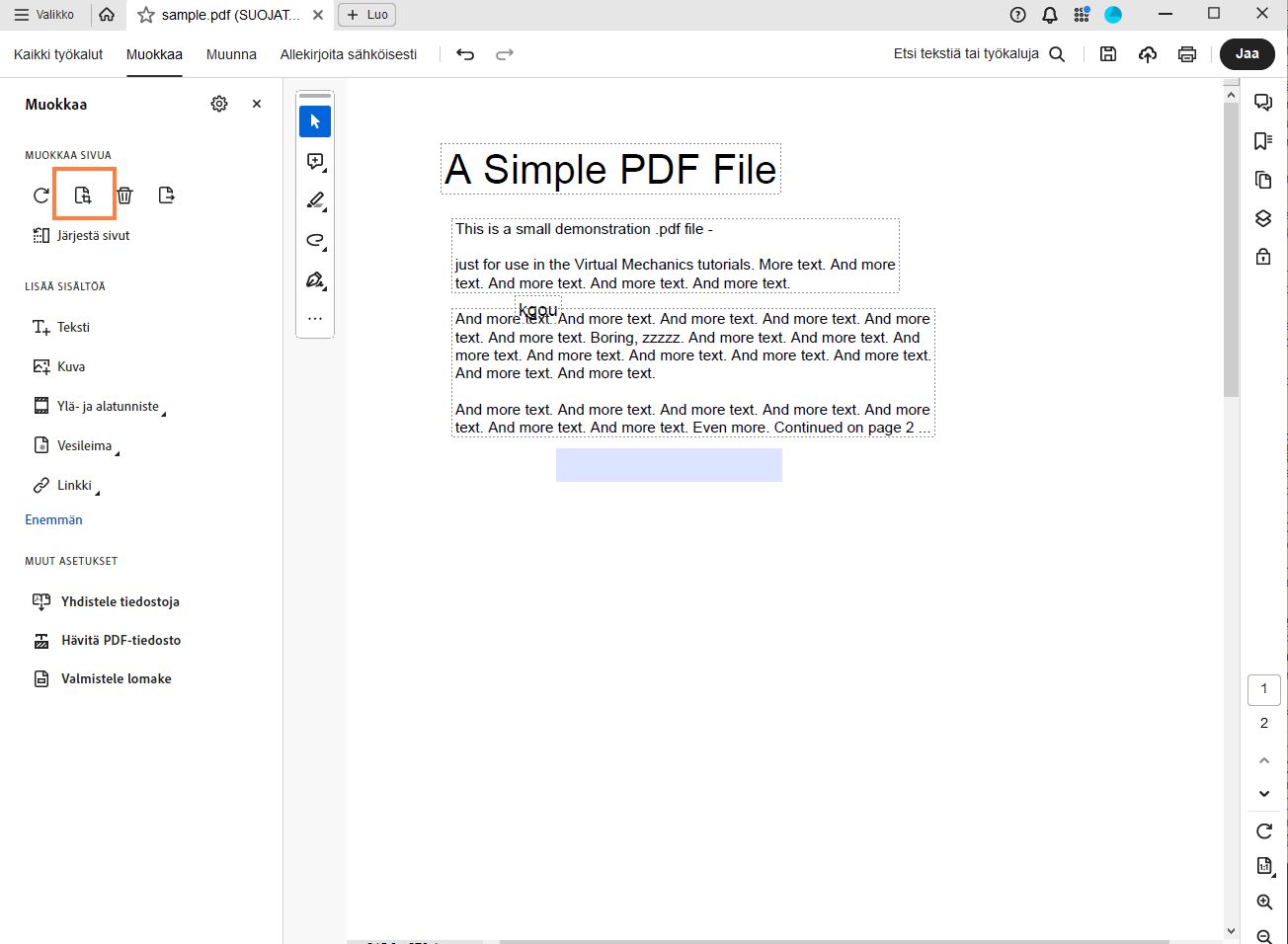 Rajaa PDF-asiakirjan sivuja.