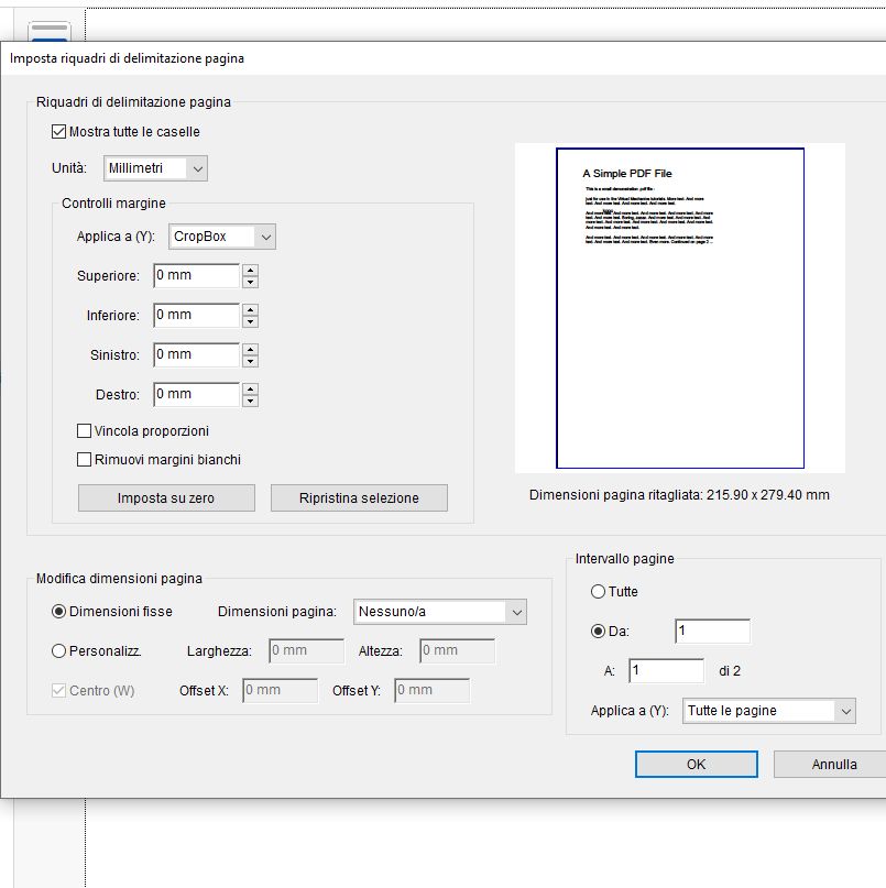 Impostare i riquadri di pagina per ritagliare i PDF