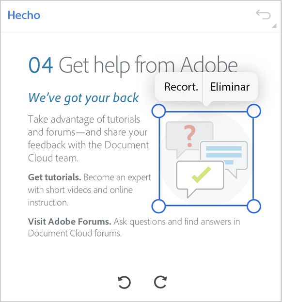 Recorte de imágenes en Acrobat Reader para iOS.