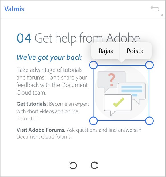 Rajaa kuvia Acrobat Readerin iOS-sovelluksessa.
