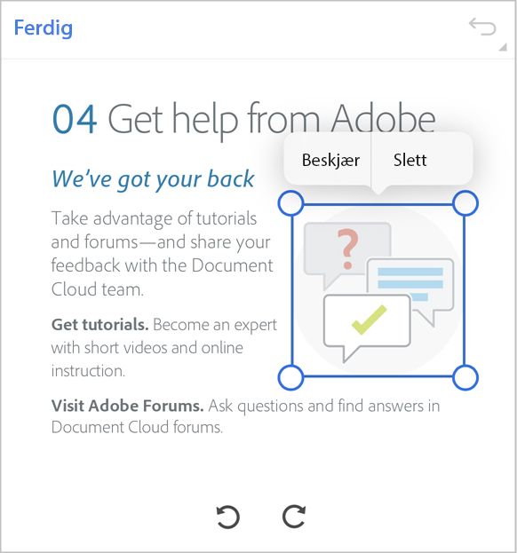 Beskjære bilder på Acrobat Reader for iOS.