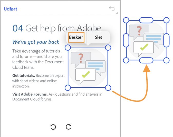 Beskær billede i appen Acrobat Reader til iOS.