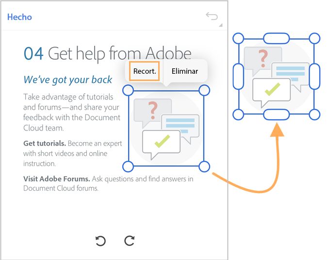 Recortar imagen en la aplicación de Acrobat Reader para iOS.