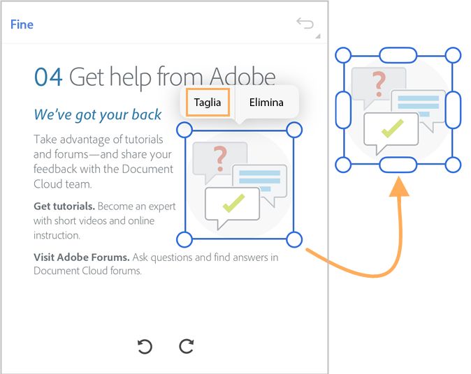Ritaglia l’immagine nell’app Acrobat Reader per iOS.