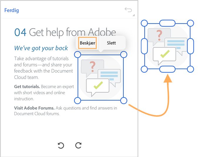 Beskjære bilde på Acrobat Reader for iOS-appen.
