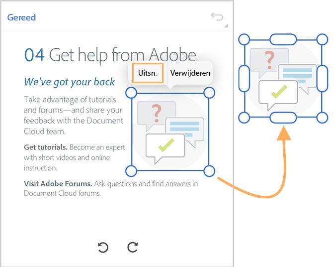 Afbeelding uitsnijden in de Acrobat Reader voor iOS-app.