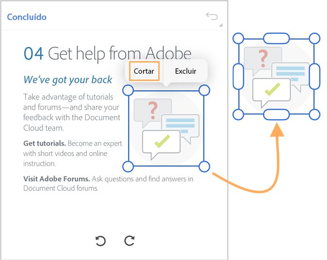 Cortar imagem no aplicativo Acrobat Reader para iOS.