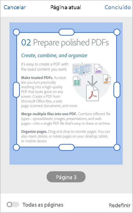 Usar o aplicativo do Adobe Acrobat para iOS para cortar páginas de um PDF.