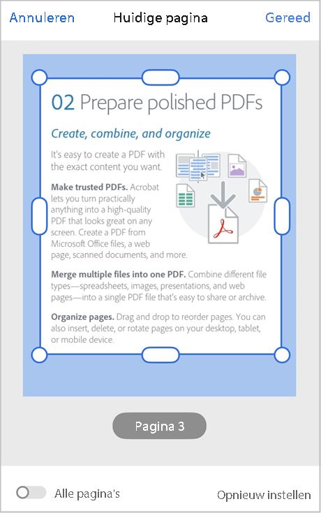 Gebruik de Adobe Acrobat iOS-app om pagina's van een PDF uit te snijden.