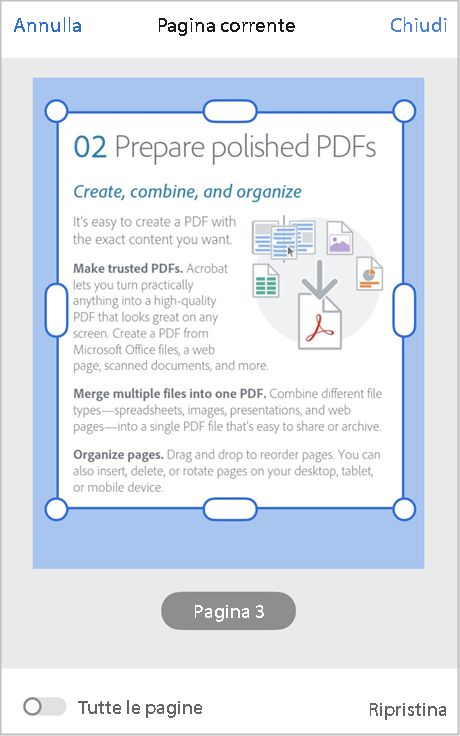 Utilizza l’app Adobe Acrobat per iOS per ritagliare le pagine di un PDF.
