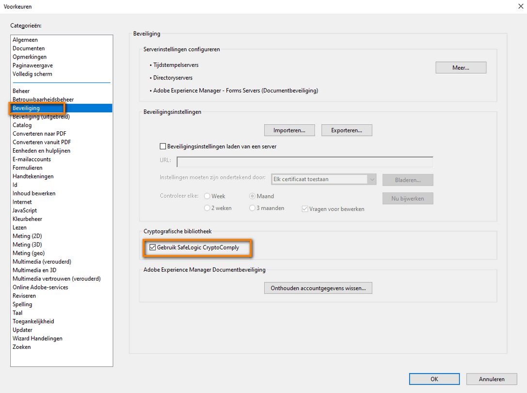 SafeLogic CryptoComply uitschakelen