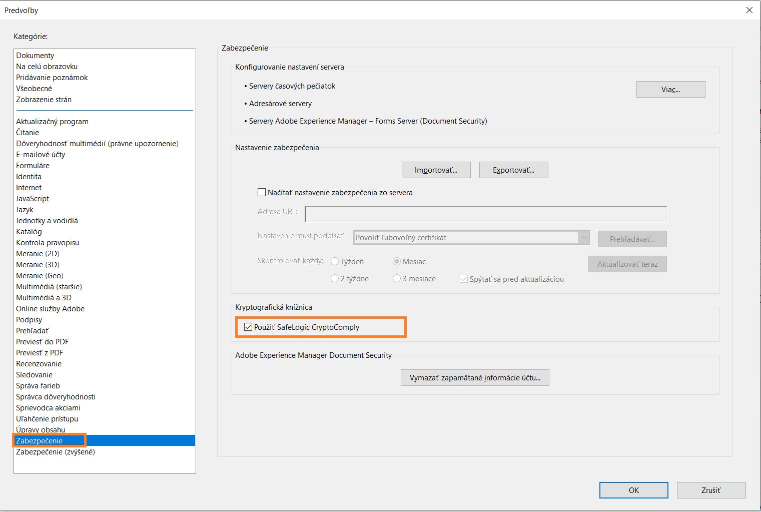 Deaktivácia knižnice SafeLogic CryptoComply