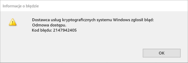 Błąd dostawcy usług kryptograficznych systemu Windows (2147942405)