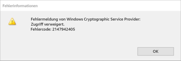 Windows Cryptogaphic Service Provider-Fehler-2147942405