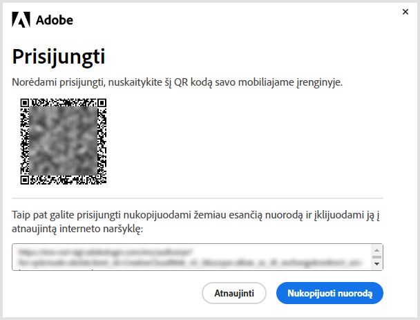 Prisijunkite mobiliajame įrenginyje naudodami QR kodą ir iš naujo diekite arba suaktyvinkite neprenumeruojamas programas